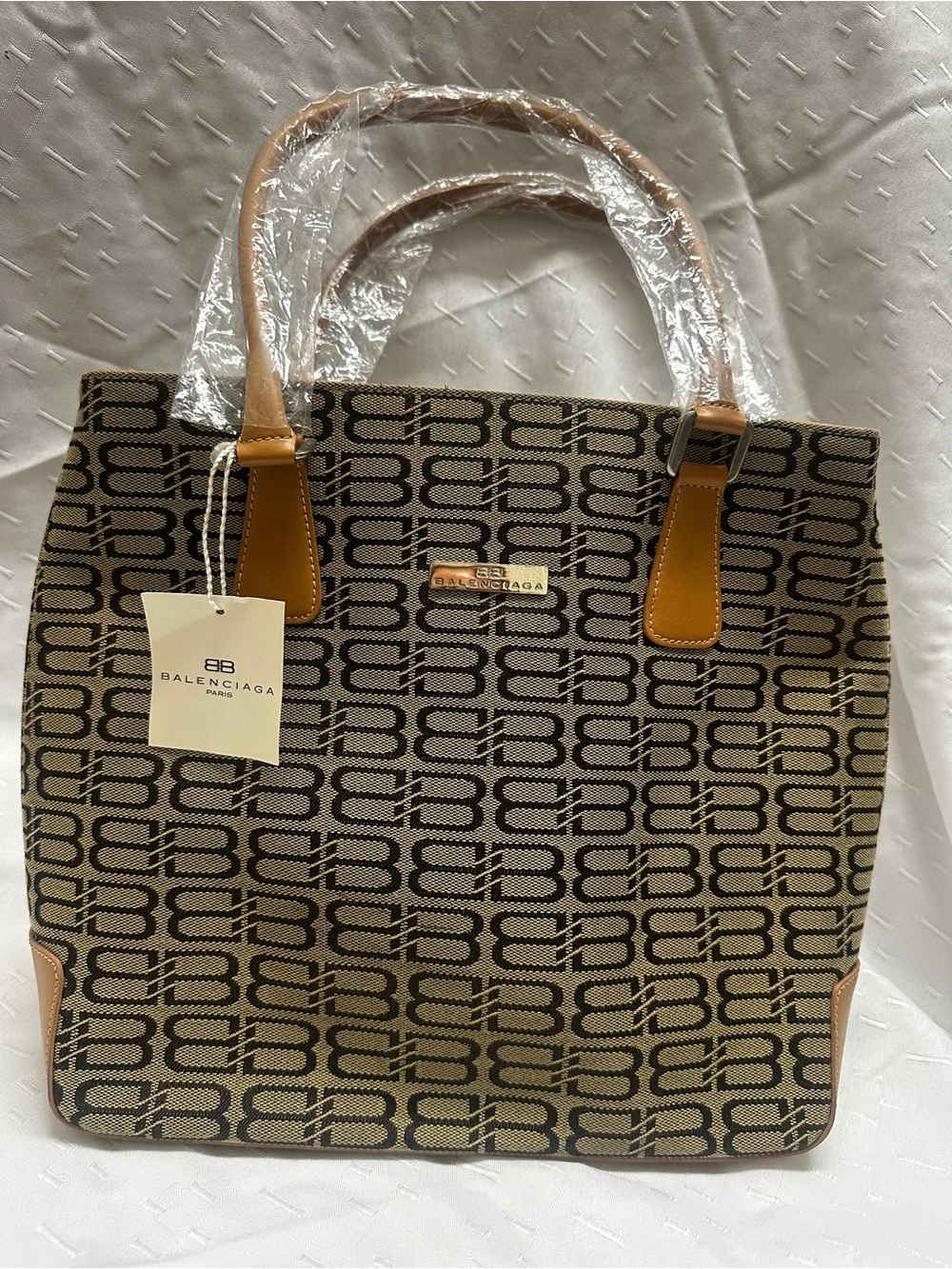 Balenciaga Vintage Monogram Tote with Tan Trim